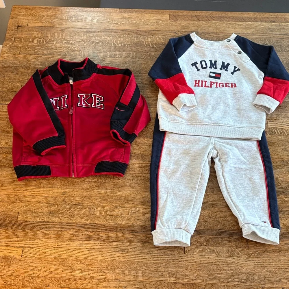 Tommy Hilfiger Size 18M Red and Navy Jogger Set & 18M Nike Jacket - Picture 1 of 10